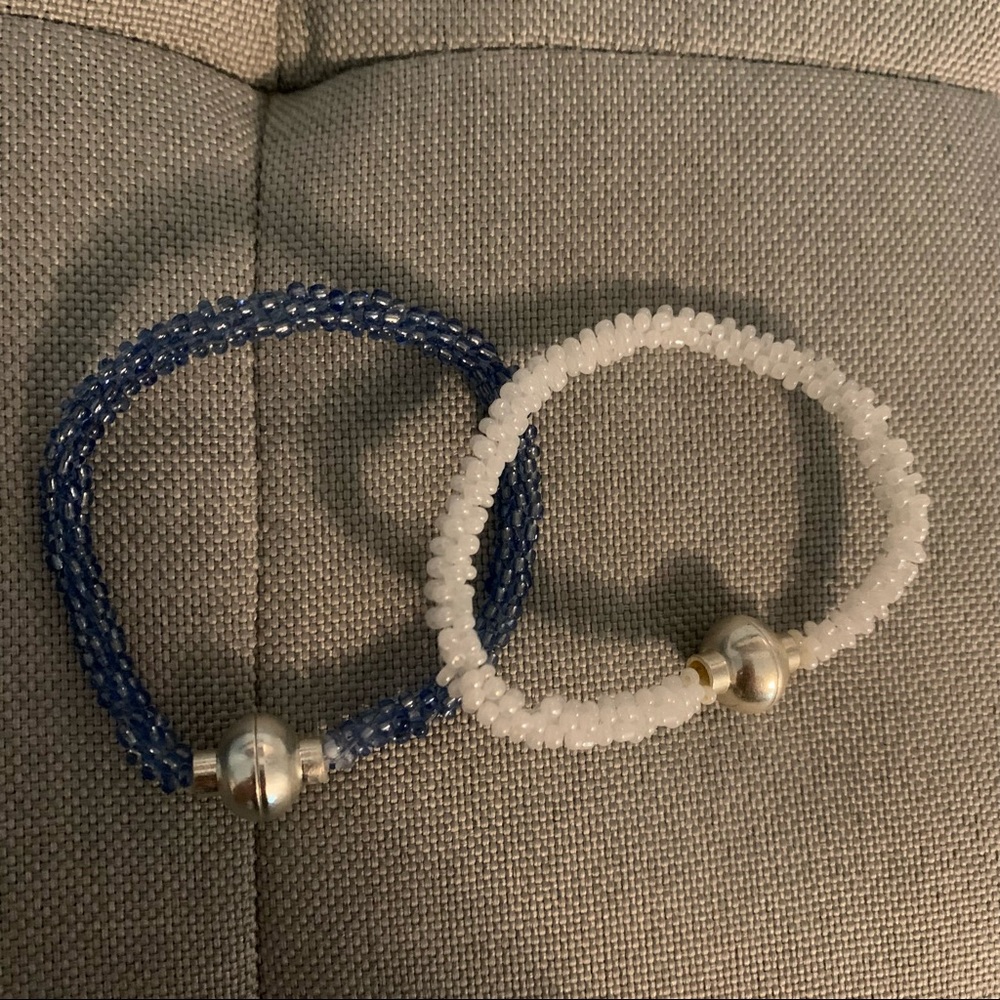 Blue and White Beaded Bracelets